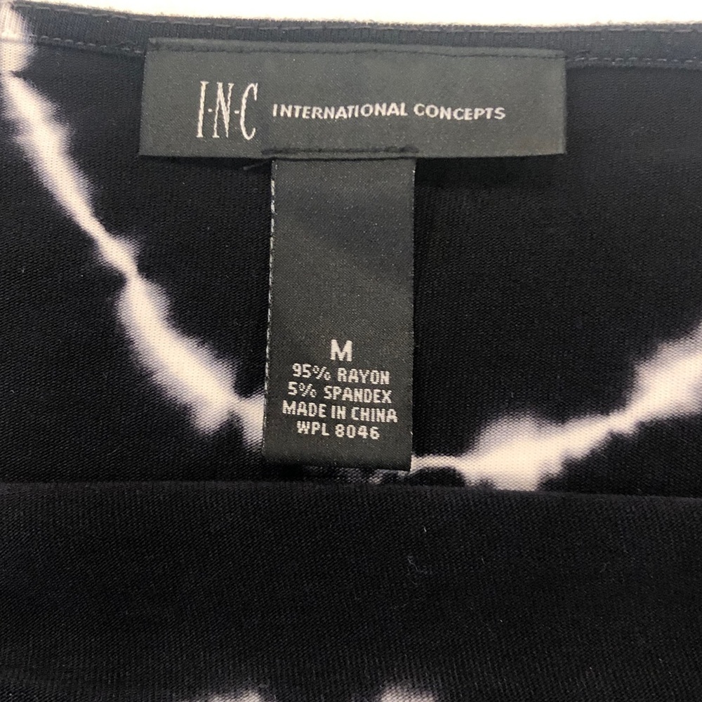 INC International Concepts Black & White Tie-Dye LS Embellished Scoop Neck Top - Picture 2 of 8